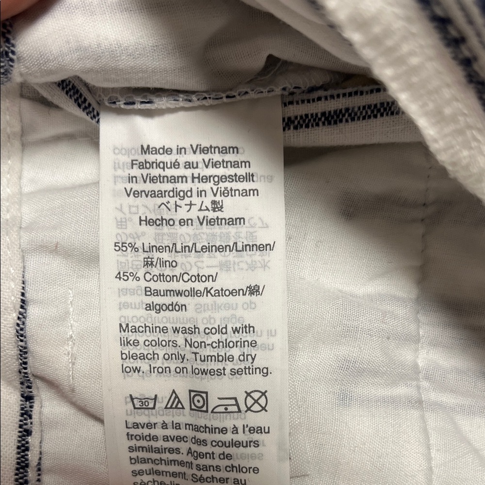 Madewell Linen Cotton Paperbag Pants in Navy & White Stripe size 00 - Picture 8 of 9